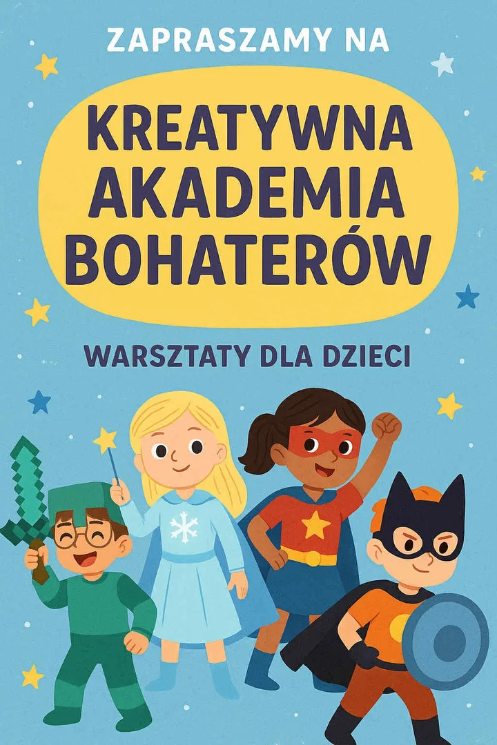 Obrazek przedstawia grafikę promocyjną wydarzenia Aktywna sobota dla dzieci: warsztaty kreatywne i treningi sprawnościowe