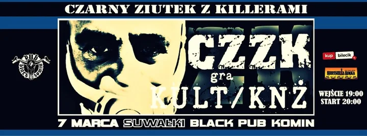 Grafika promocyjna wydarzenia CZZK — covery Kultu i Kazika na Żywo w Suwałkach (Black Pub Komin)