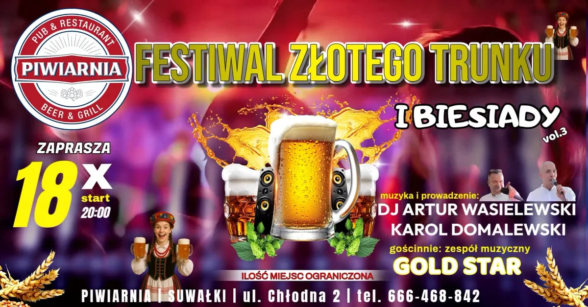 Grafika promocyjna wydarzenia Festiwal piwa i biesiady — impreza z nieograniczonym piwem i tańcami