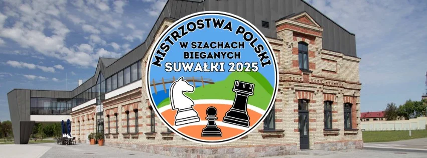 Grafika promocyjna wydarzenia II Mistrzostwa Polski w Szachach Bieganych w Suwałkach 2025