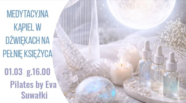 Grafika promocyjna wydarzenia Kąpiel medytacyjna w otuleniu dźwięków i olejków — medytacja na Pełnię Księżyca