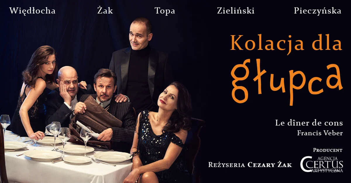 Grafika promocyjna wydarzenia Komediowy spektakl „Kolacja dla głupca” w Suwałkach