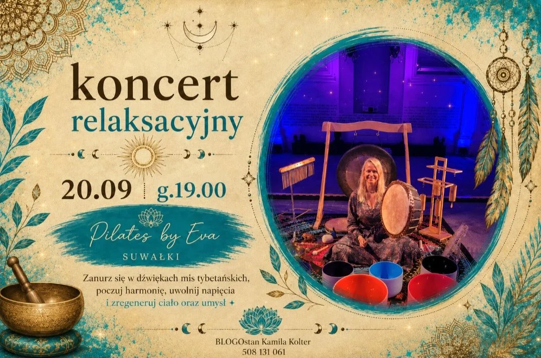 Grafika promocyjna wydarzenia Koncert relaksacyjny – Suwałki dźwiękiem i wibracją