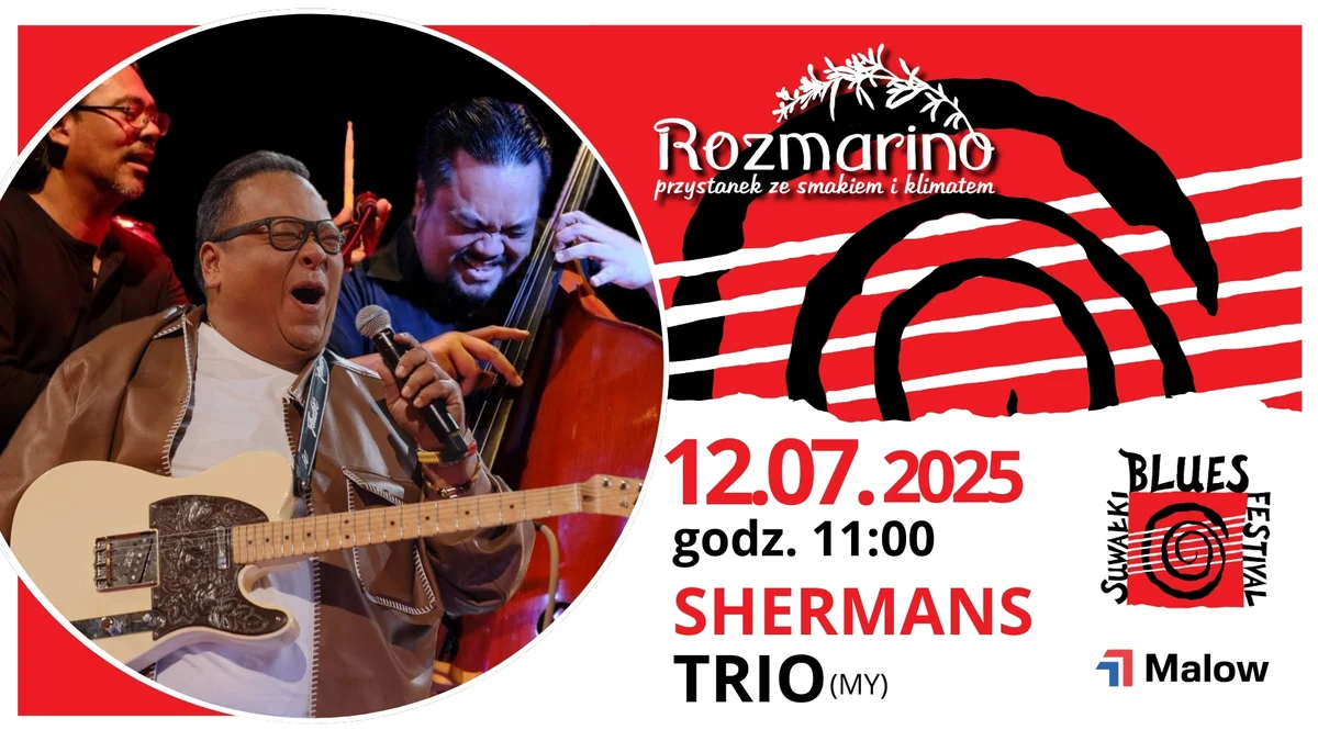 Grafika promocyjna wydarzenia Koncert Sherman’s Trio na Suwałki Blues Festival 2025