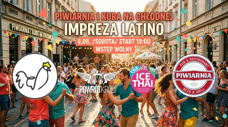 Grafika promocyjna wydarzenia LATINO na CHŁODNEJ – salsa i bachata