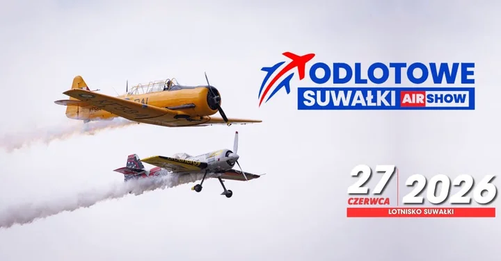 Grafika promocyjna wydarzenia Odlotowe Suwałki AIR SHOW 2026 — największe pokazy lotnicze w północno‑wschodniej Polsce