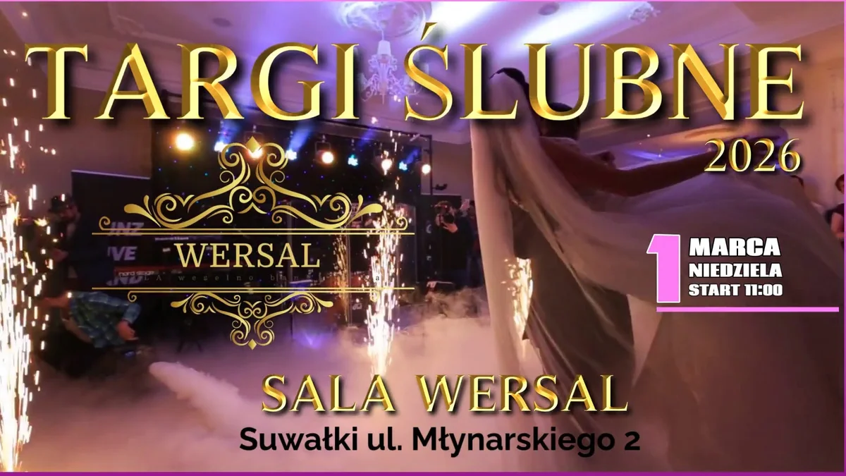 Grafika promocyjna wydarzenia Prezentacja ofert i usług ślubnych w Suwałkach w marcu 2026