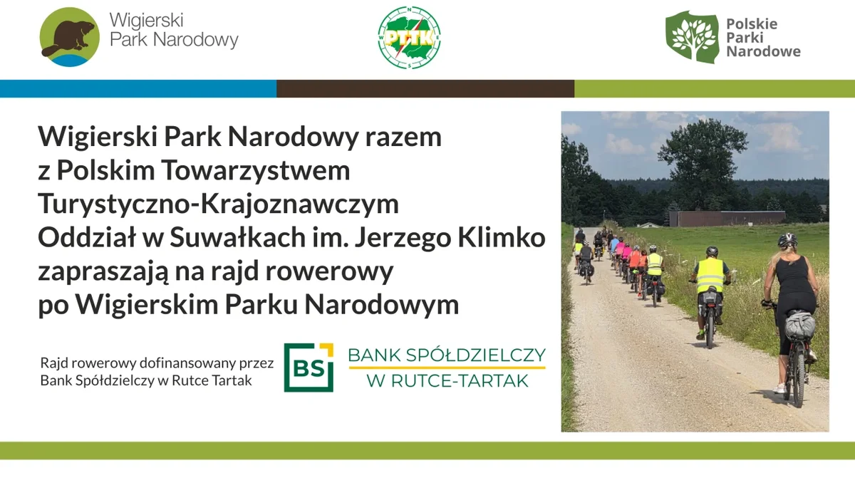 Grafika promocyjna wydarzenia Rajd rowerowy po Wigierskim Parku Narodowym