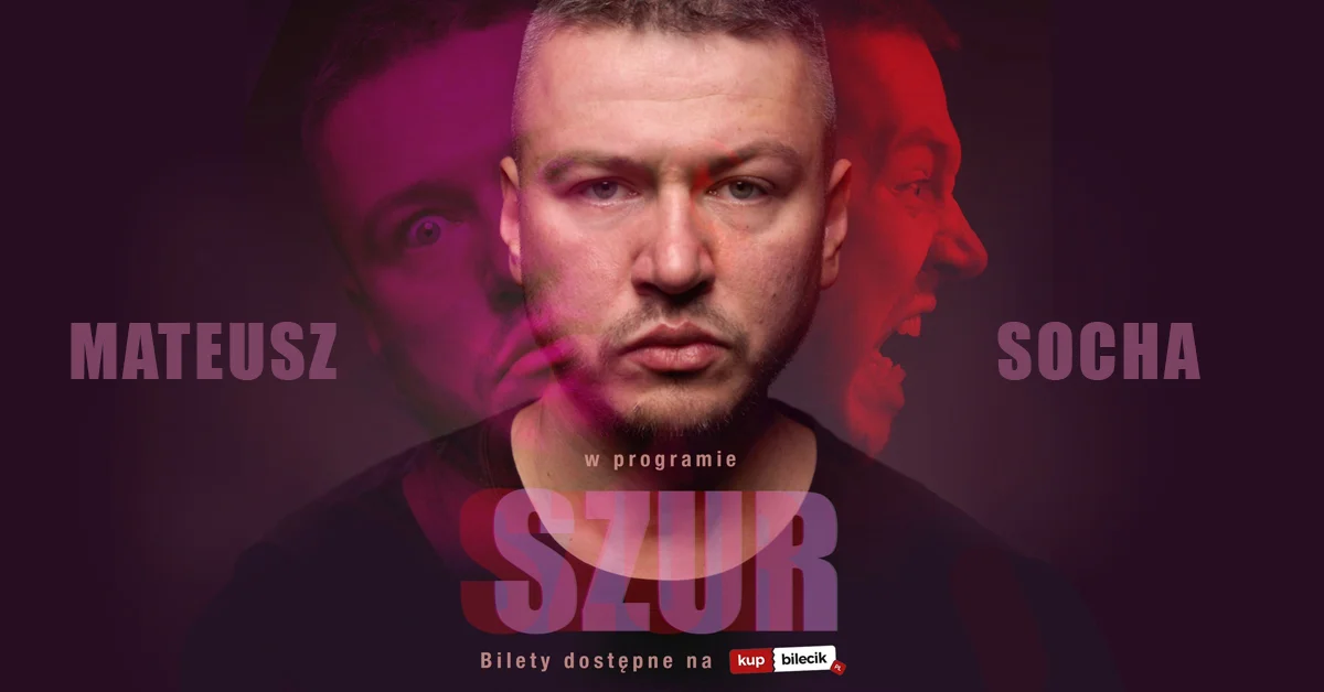 Grafika promocyjna wydarzenia Stand-up Mateusza Sochy w Suwałkach