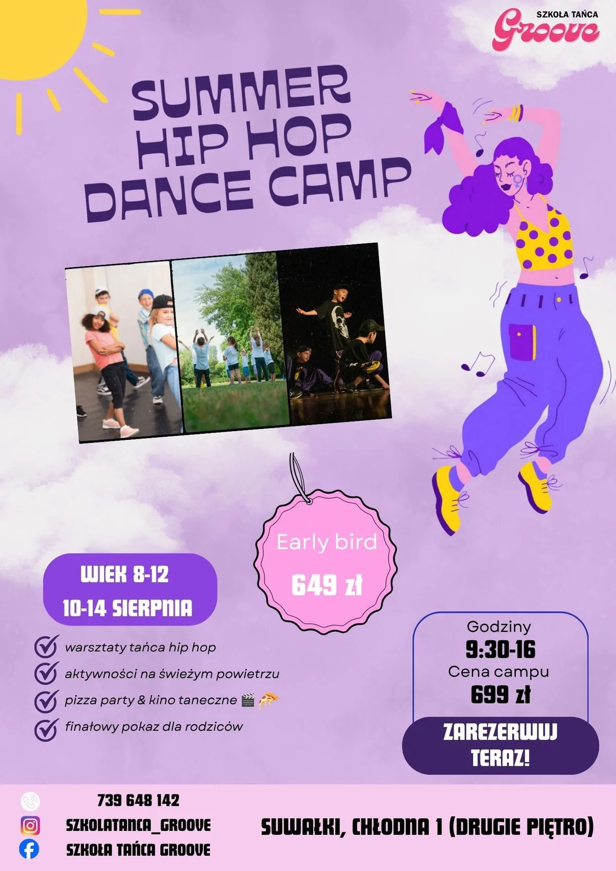 Grafika promocyjna wydarzenia Summer Hip Hop Dance Camp 2026 w Suwałkach