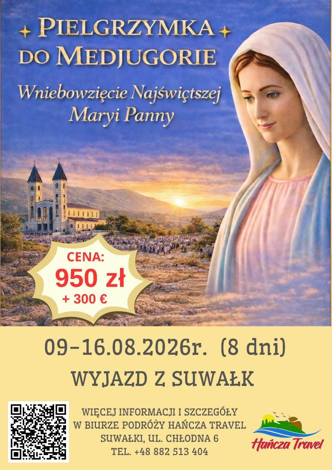 Grafika promocyjna wydarzenia SUWALSKA PIELGRZYMKA DO MEDJUGORIE – Wniebowzięcie 2026
