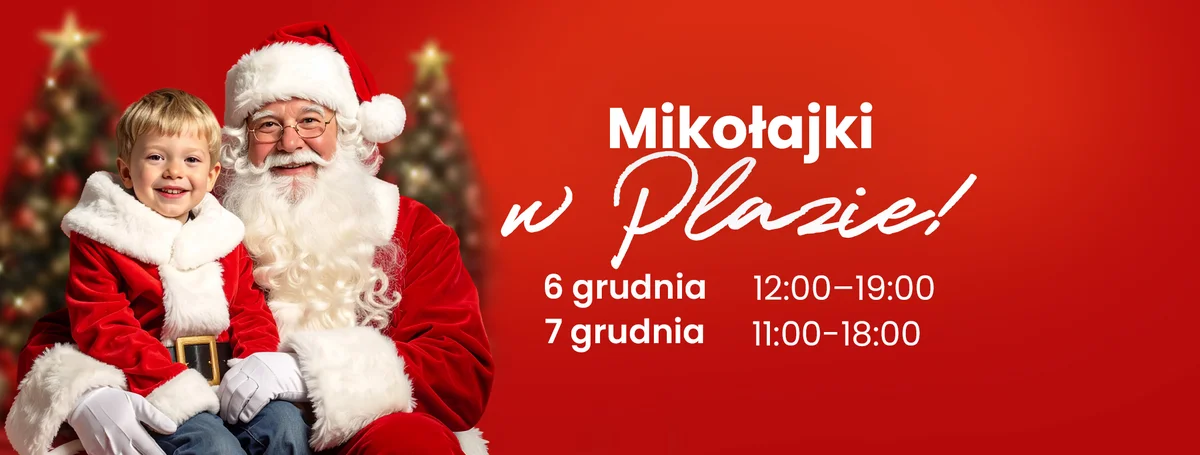 Grafika promocyjna wydarzenia Święty Mikołaj w Suwałki Plaza — spotkanie z Mikołajem 6–7 grudnia
