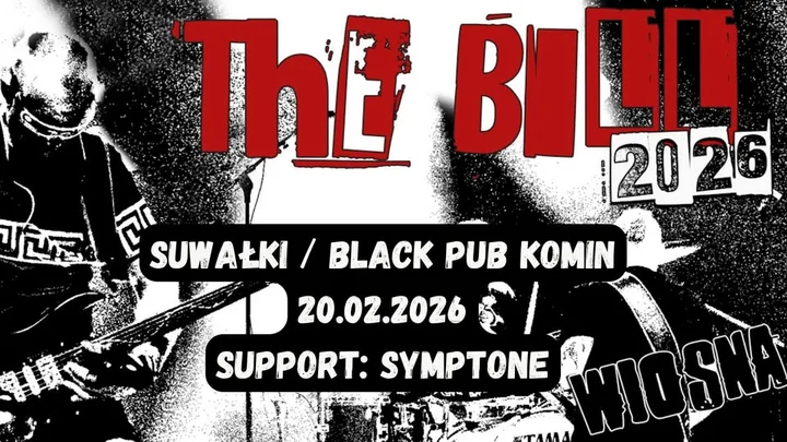 Grafika promocyjna wydarzenia The Bill i Symptone w Suwałkach — Black Pub Komin, 20 lutego 2026