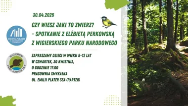 Grafika promocyjna wydarzenia Czy wiesz jaki to zwierz? Spotkanie z Elżbietą Perkowską w Bibliotecznym Klubie Przyrodnika