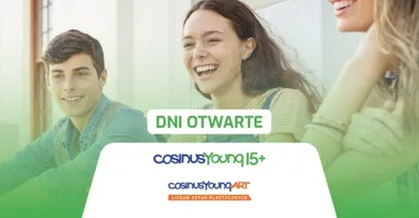 Grafika promocyjna wydarzenia Dni Otwarte CosinusYoung 15+ Suwałki — Liceum Sztuk Plastycznych i Technikum