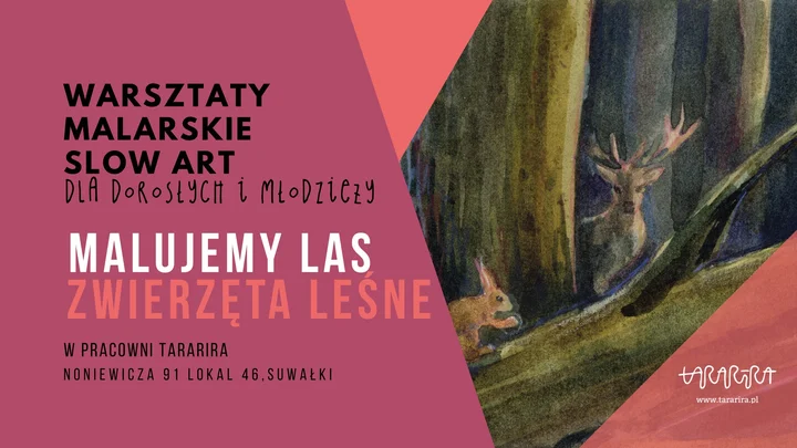 Grafika promocyjna wydarzenia Warsztaty akwarelowe — Malujemy zwierzęta leśne: łosie i jelenie (Suwałki)
