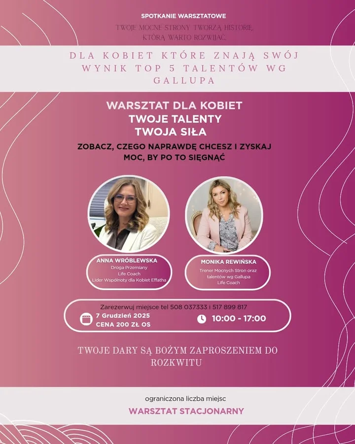 Grafika promocyjna wydarzenia WARSZTATY DLA KOBIET SUWAŁKI — Twoje talenty, Twoja siła