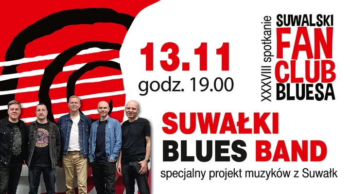Grafika promocyjna wydarzenia XXXVIII spotkanie Suwalskiego Fan Clubu Bluesa: Suwałki Blues Band w Przystanku Rozmarino