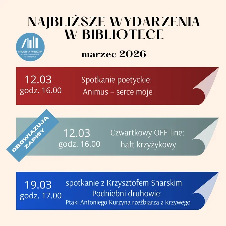 Haft, poezja i ptaki - marzec w Bibliotece Konopnickiej zaprasza do wspólnego odkrywania